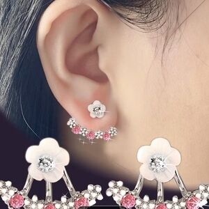 Elegant Silver and Pink Floral Earrings